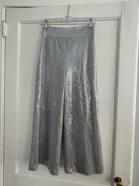 Silver Sequin Wide-Leg Pant